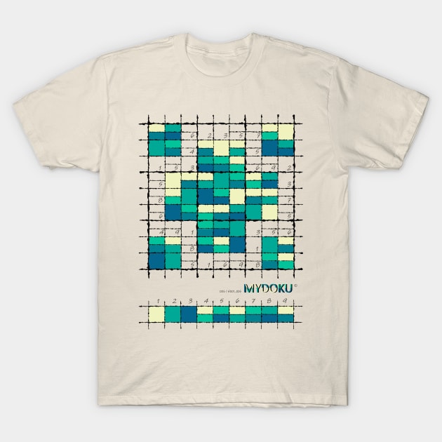 Mydoku_006_H001_006_F: Sudoku, Sudoku coloring, logic, logic puzzle, holiday puzzle, fun, away from screen T-Shirt by Mydoku